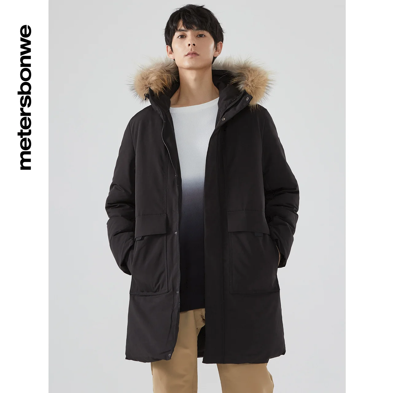 Metersbonwe Hooded Parker Down Jacket Women Thick Winter Coat Female Long 90Down Coat Fashion Outerwear Warm Jacket Raccoon Brim