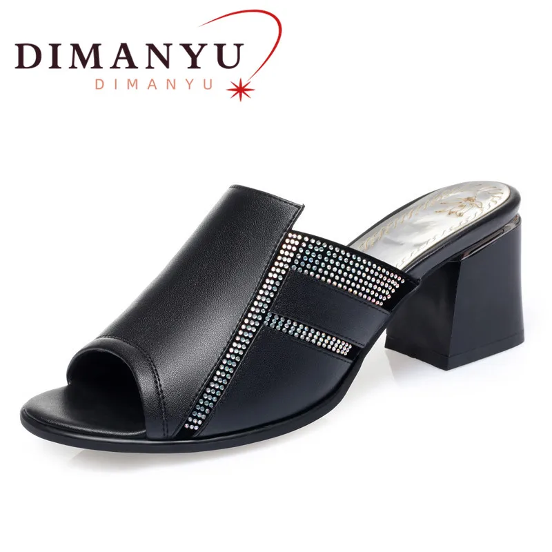 

DIMANYU Women Slippers Summer 2023 New Open Toe Women Shoes High-heel Rhinestones Fashion Breathable Mesh Slippers Women