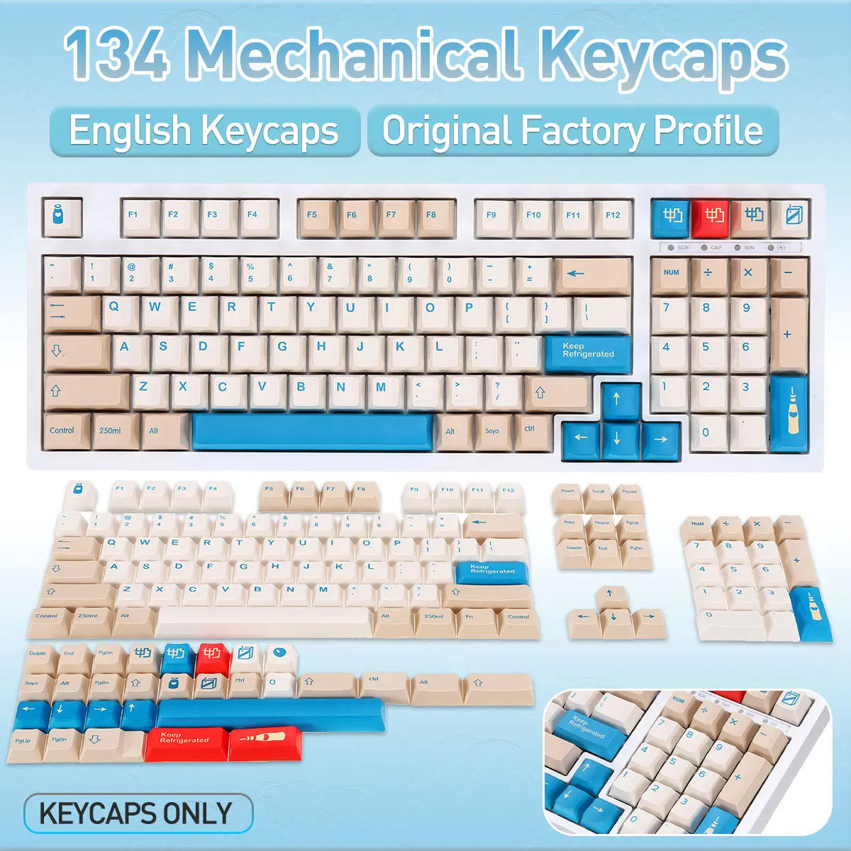 134 Keys Soymilk PBT Keycap Set Cherry Profile Sublimation Custom Keycaps for 87 / 96 / 104 / 108 Keys Mechanical Keyboards images - 6