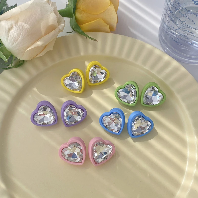 

Pink Love Acrylic Earrings Korean Fashion Simple Purple Resin Geometric Crystal Earrings Elegant Women Blue Jewelry Wholesale