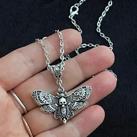 death moth necklace pendant 18inch chain sugar skull gothic butterfly rock emo goth silver color 18inch strong chain