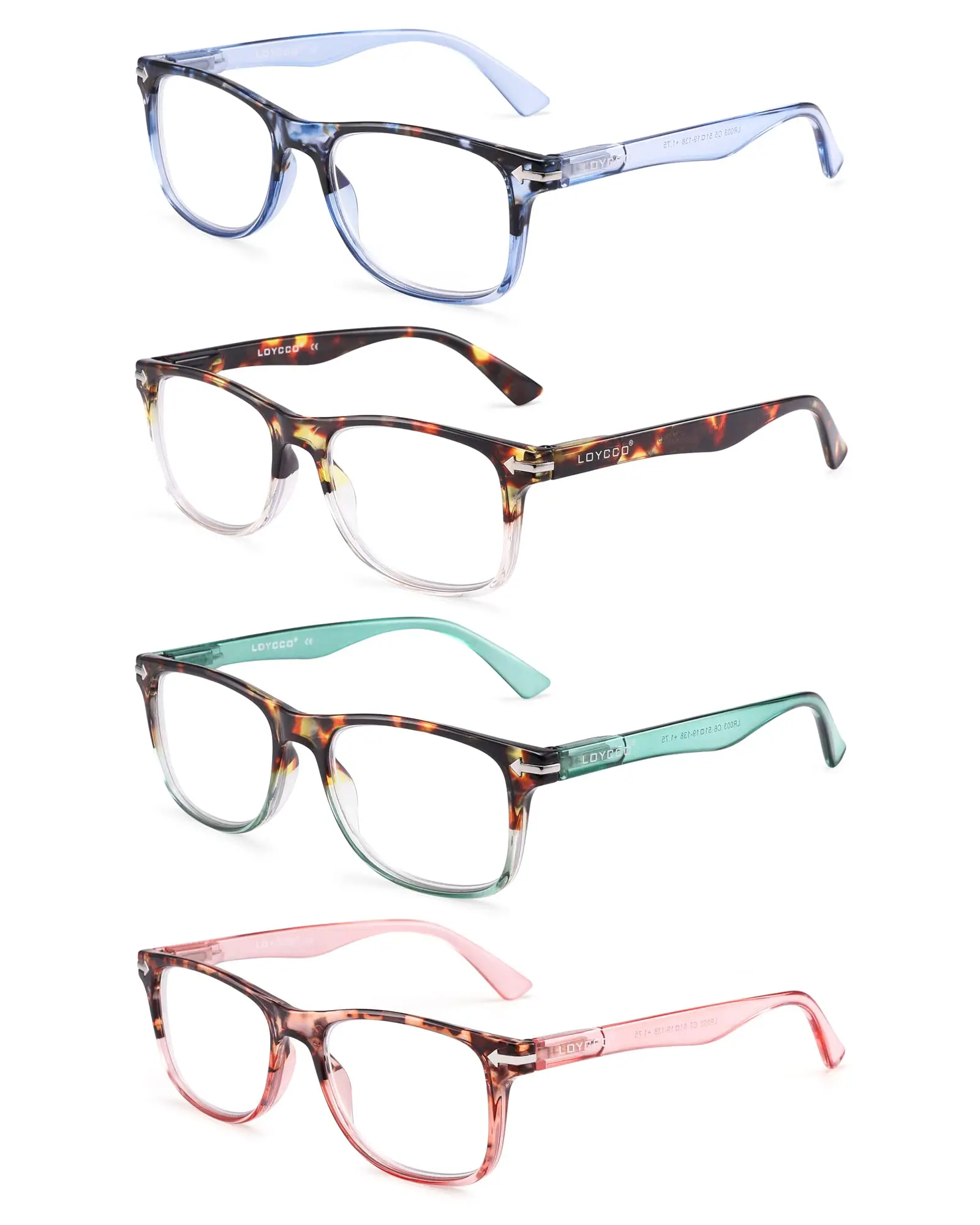 

Loycco 4 Pack Blue Light Blocking Anti Eyestrain Flexible Square Readers for Women Reading Glasses