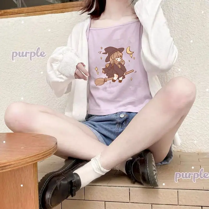 Japanese Camis Tops Soft Girl Sweet Cute Magical Print Self-cultivation ide Outside Vest Crop Top T Shirt top women | Женская одежда