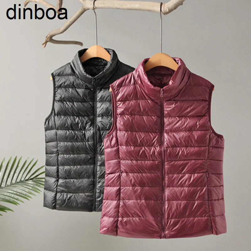 

Dinboa-2022 New Autumn Vest for Women Ultra Light Down Vest White Duck Down Coat Parka Ladies Sleeveless Waistcoat Plus Size 3xl
