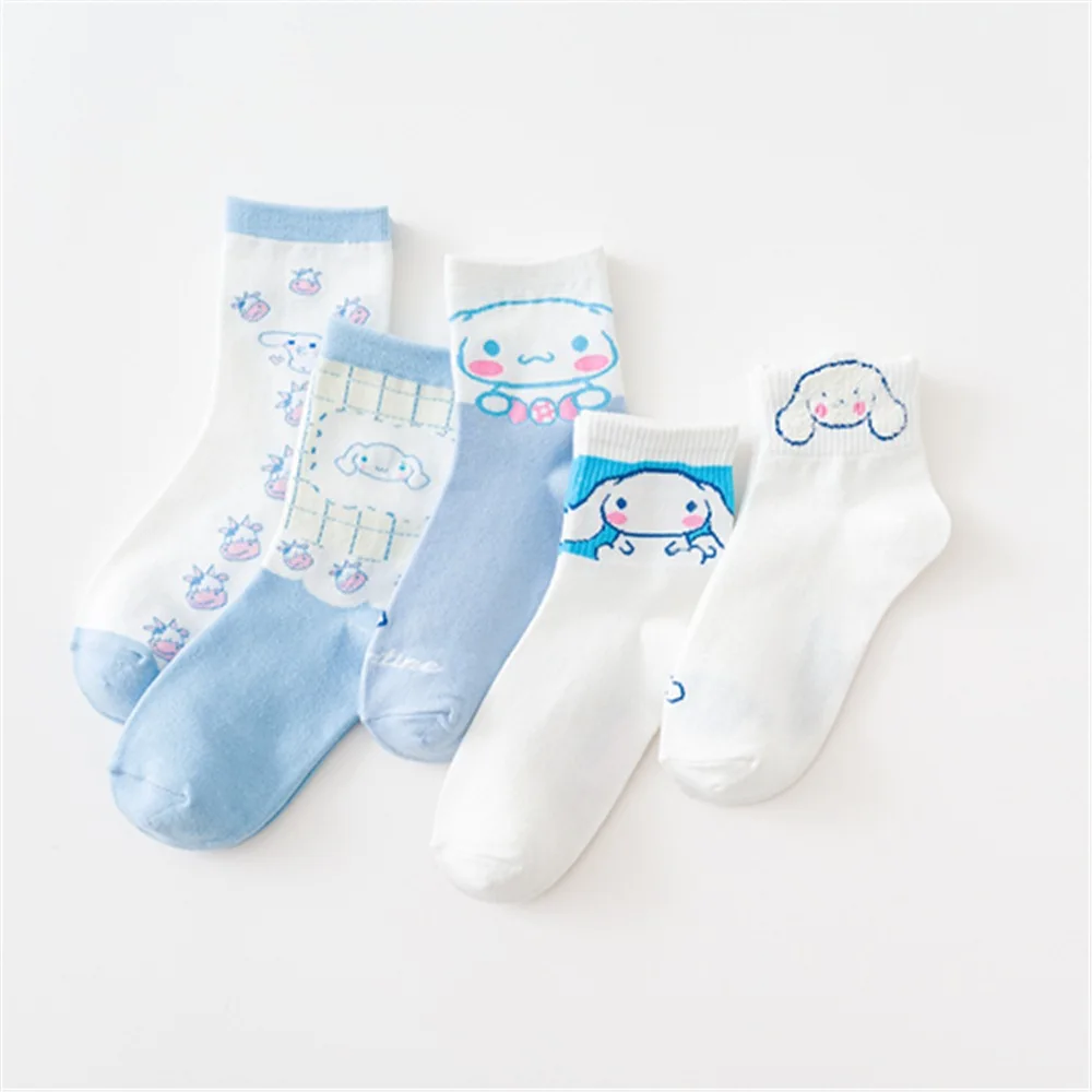 

Fashion Kawaii Sanrio Women's Socks Cinnamoroll Cute Funny Happy Harajuku Mid Tube Sweet Cotton Breathable Soft Girls Short Sock