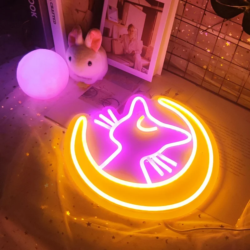 

Sailor Moon Cat Luna Neon Signs Home Décor Neon Lamp Light Night Lights For Home Room Wall Décor Personality Wall Decoration