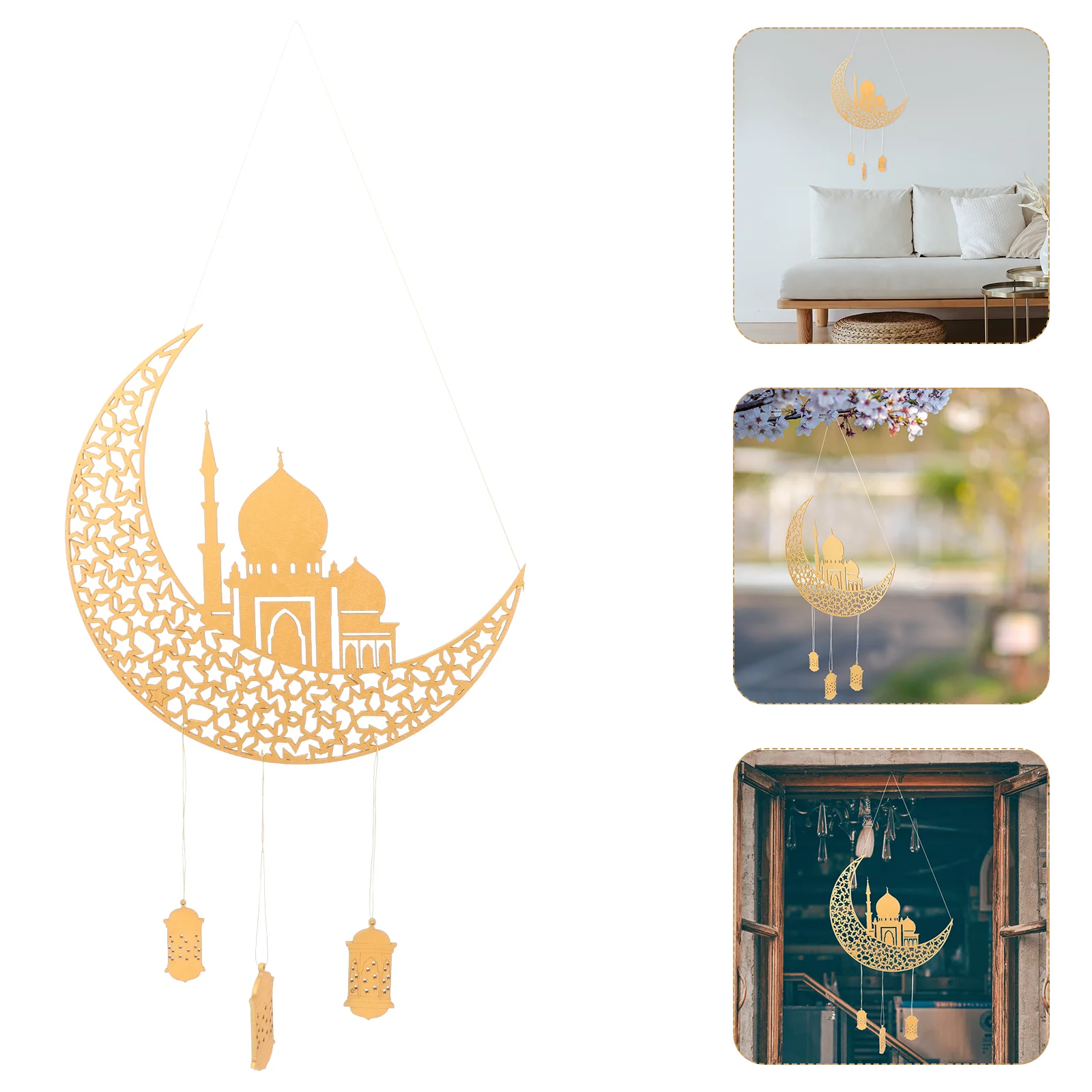 

Eid Mubarak Ornament Exquisite Hollow Wooden Ornament Chic Home Decoration