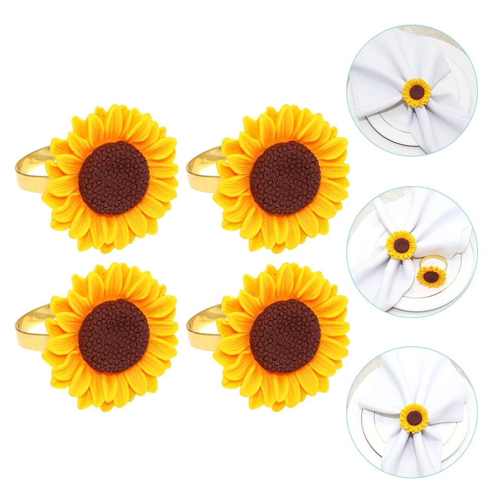 

4 Pcs Sunflower Napkin Buckle Ring Dinner Hotel Party Yellow Holder Autumn Rings