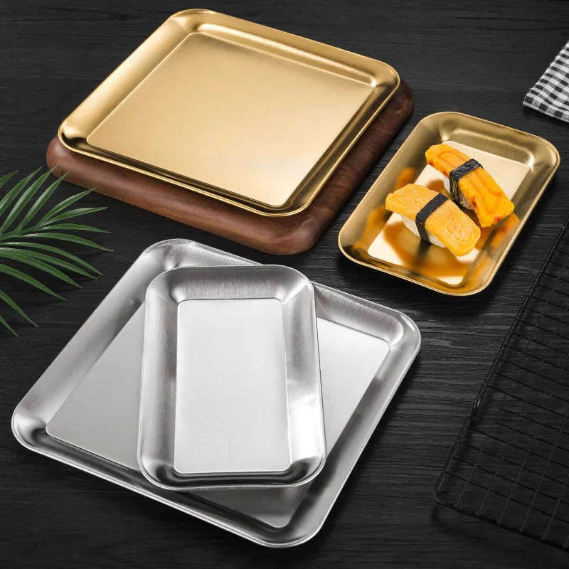 

Stainless Steel Rectangular BBQ Sushi Tray Creative Flat Bottom Food Basin Decorative Bowls for Home Decoration