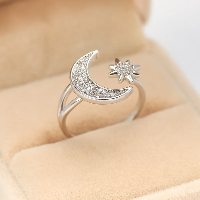 

Korean Style Fashion Shiny Moon Sun Opening Zinc Alloy Ring for Women Party Banquet Birthday Holiday Jewelry