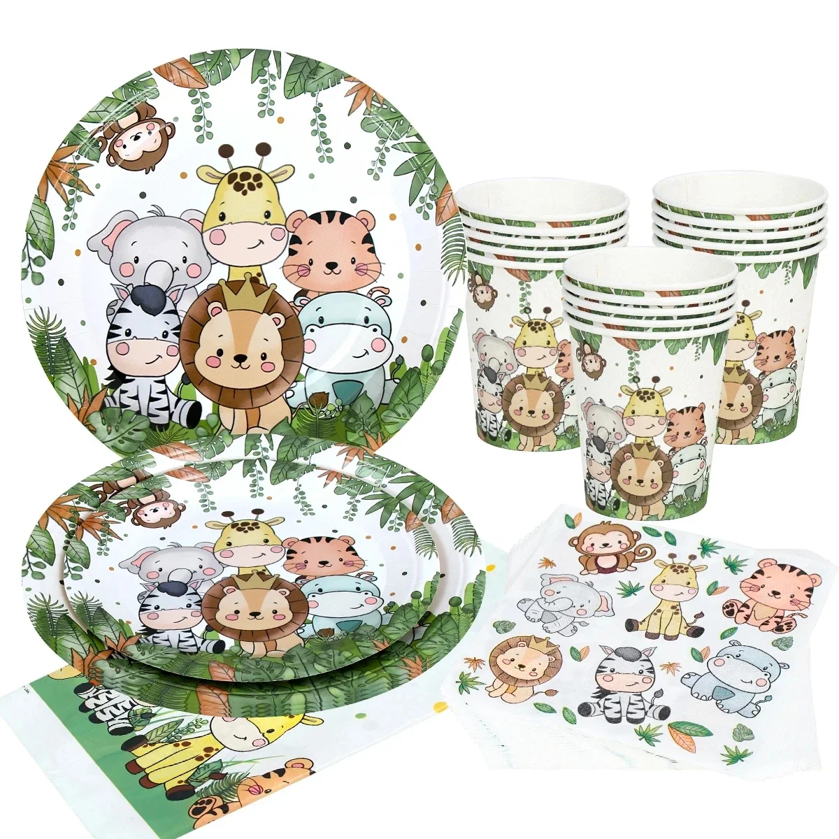 

Jungle Safari Party Supplies Jungle Safari Theme Disposable Tableware Paper Cup Plate Banner Tablecloth for Kids Baby Shower