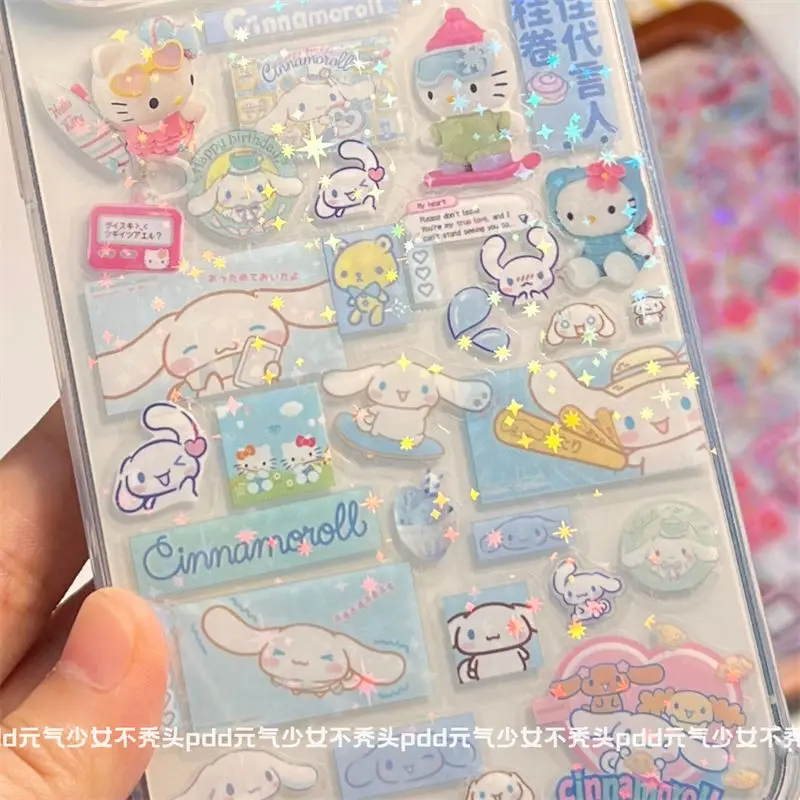 5 шт. наклейка Sanrio Kawaii Hello Kitty двойная прозрачная пленка наклейки Diy Gooka сверкающие