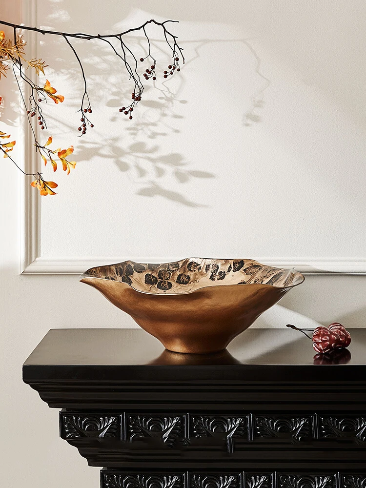 Роскошный дизайн золотая стеклянная ваза с фруктами украшения настольная мебель