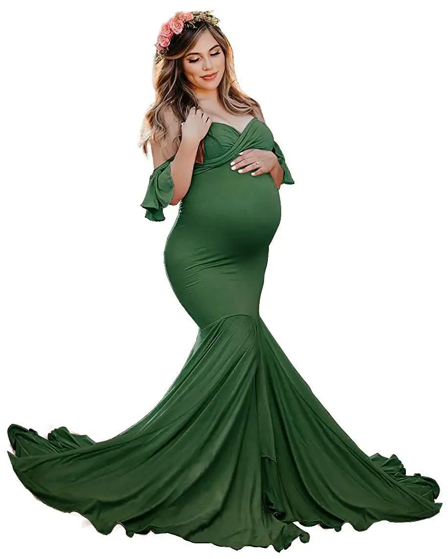 Pregnant Dress New Maternity Photography Props For Shooting Photo Pregnancy Clothes Cotton+Chiffon Off Shoulder Half Circle Gown enlarge