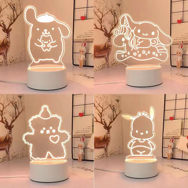 

Милый креативный Ночной светильник с 3D стерео мультяшным рисунком My Melody Kuromi Cinnamoroll подарок на день рождения настольная лампа прикроватная л...