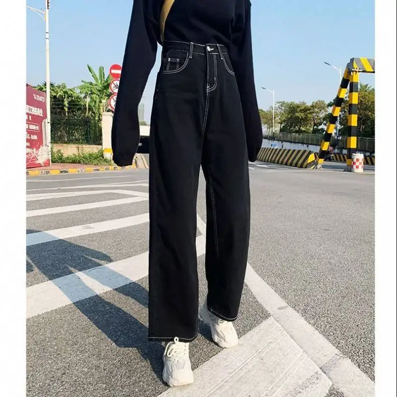Джинсы женские универсальные брюки из денима в Корейском стиле винтажные черные