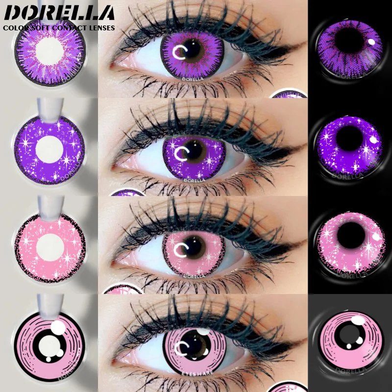

1 пара контактных линз orella для Хэллоуина, яркие цветные контактные линзы для глаз, аниме линзы, розовые линзы, ежегодные фиолетовые линзы