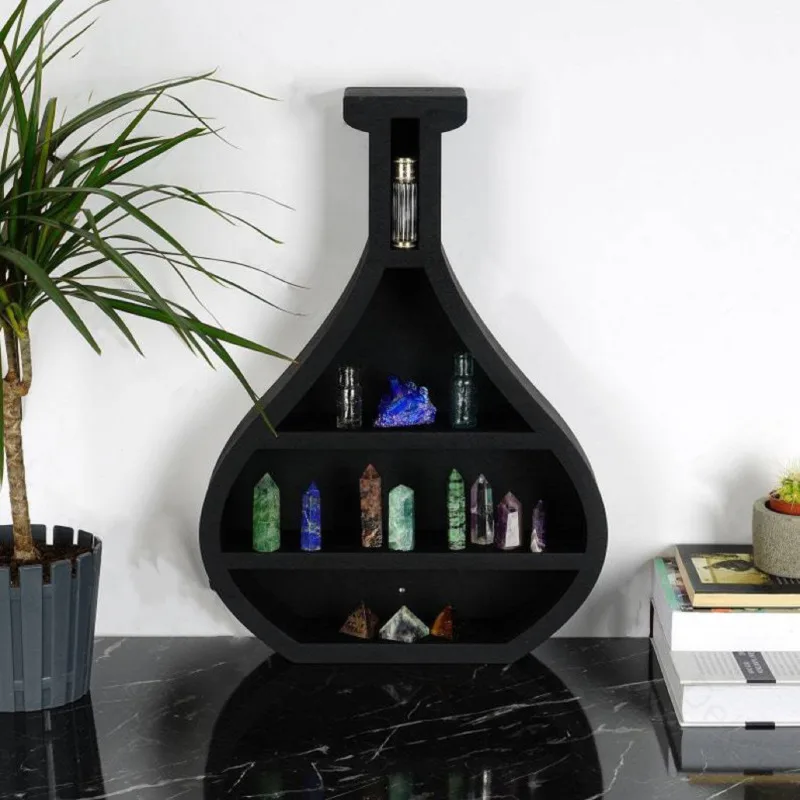 

Wooden Coffin Vase Display Stand Crystal Stone Essential Oil Wall Hanging Storage Rack Gothic Cosmetics Jewelry Organizer Shelf
