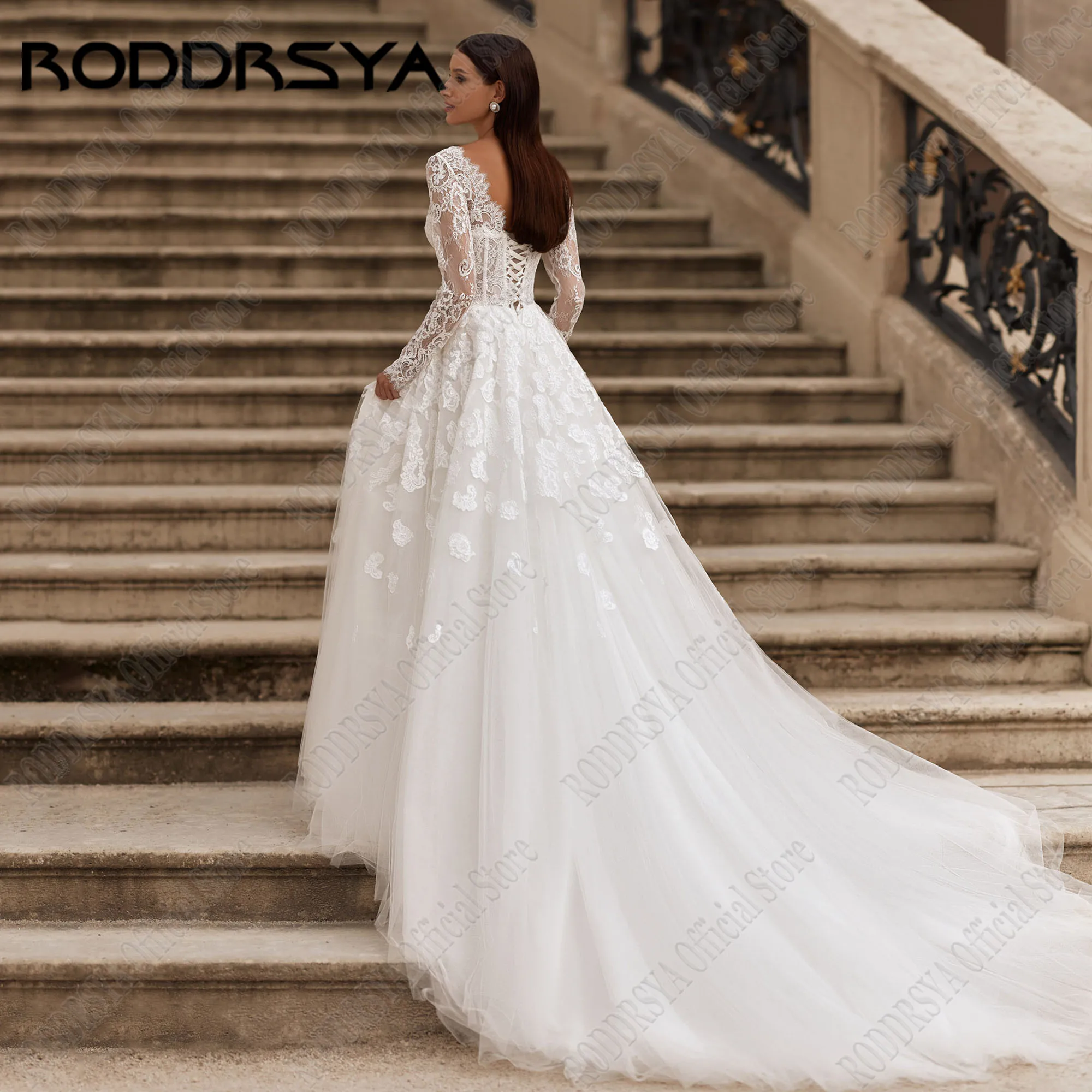 Фото Кружевное Элегантное свадебное платье RODDRSY с сердечком, женские свадебные платья-трапеции с аппликацией, индивидуальные платья невестыRODDRSY Лестница Дорогая, элегантное свадебное платье, женские наклейки, свадебно №2