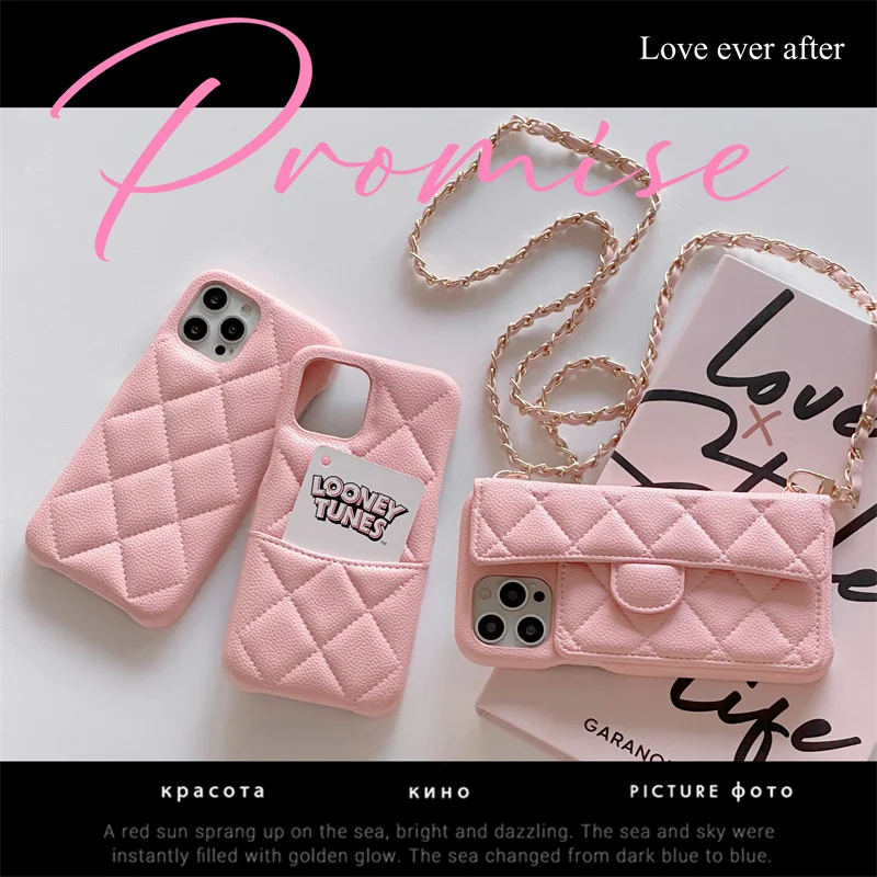 

Роскошные Чехлы с плечевым ремнем через плечо для iPhone 14 Plus, 12, 11, 13 Pro Max, 14 Pro, симпатичный чехол с держателем для карт, розовые кожаные чехлы для телефонов