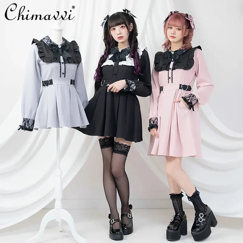 

Sweet Diamond Bow Dress 2023 Summer New Japanese Style Lace Patchwork Dress Girly Style Slim Fit Short Elegant Lolita Dresses