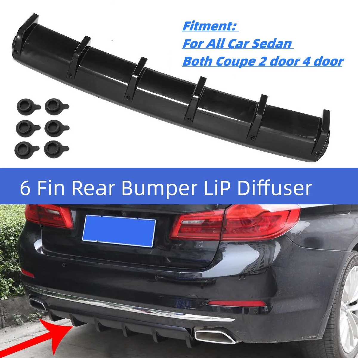 

6 Fin Shark Universal Car Rear Bumper for BMW for Audi for VW Golf for Benz Car-styling Lip Diffuser Kit Car Bumper Spoiler Lip