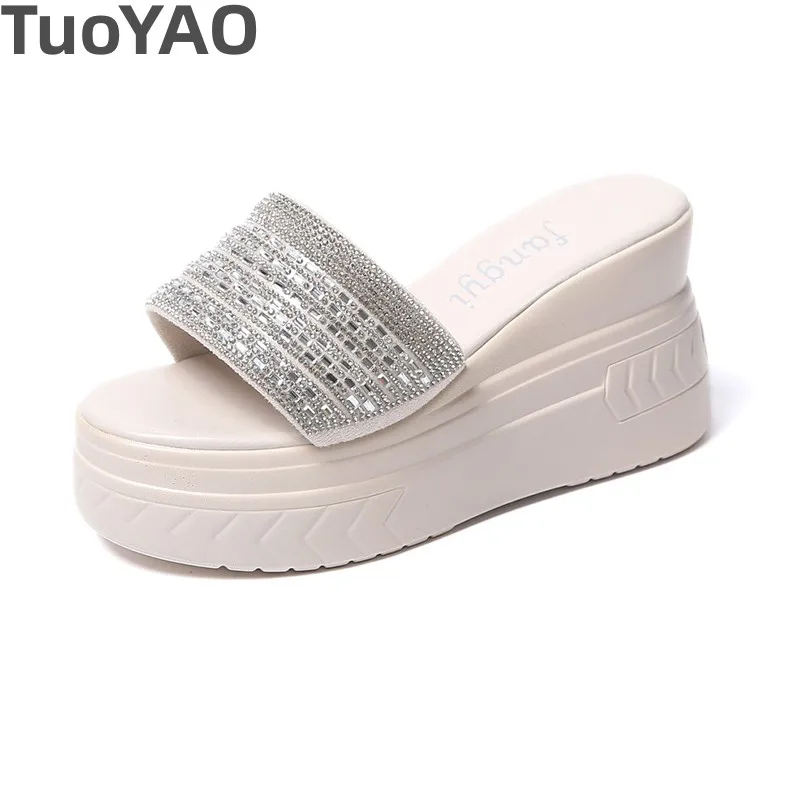 

9cm Synthetic Sequined Women Breathable Sandals Fashion Bling Slippers Summer Lady Platform Wedge 2023 Fashion Peep Toe Shoes