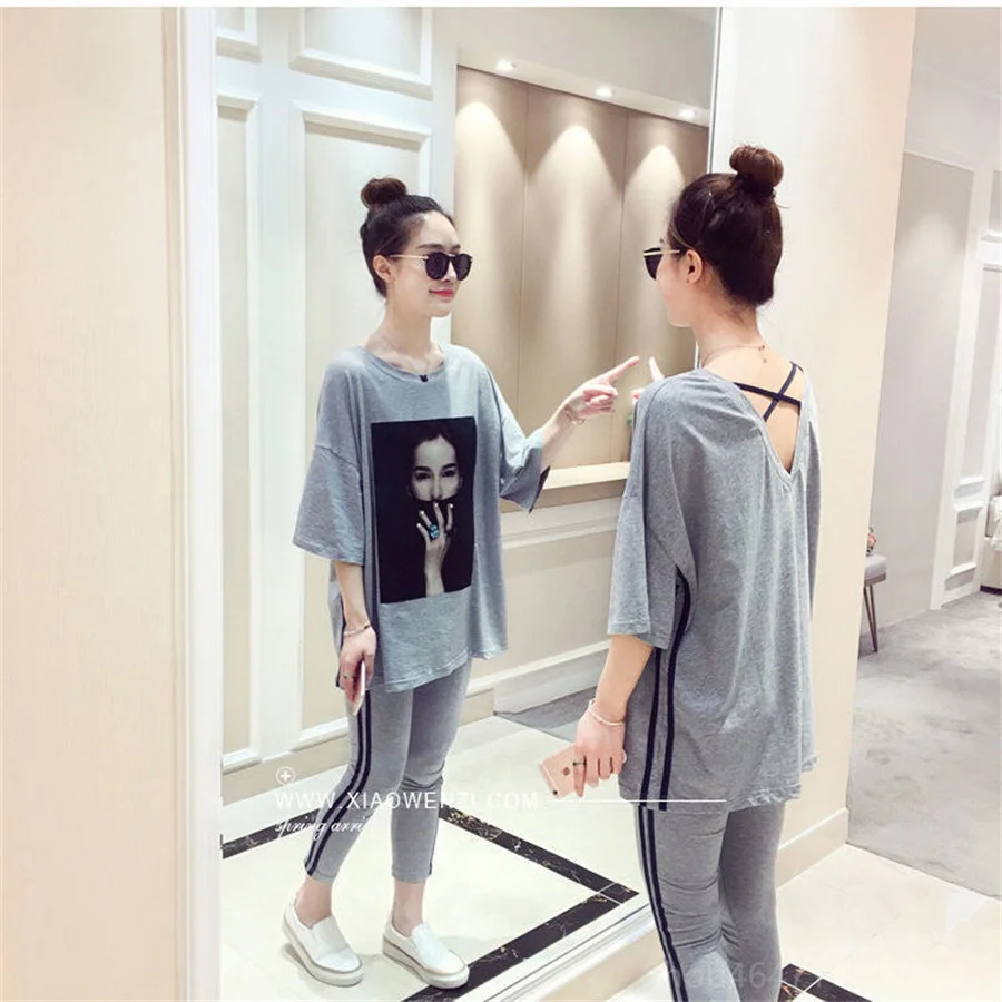 

Женский комплект из двух предметов, рубашка и топ с эластичным поясом, спортивные костюмы, Женские топы с мультяшным принтом и полосатые леггинсы, спортивный костюм 4XL