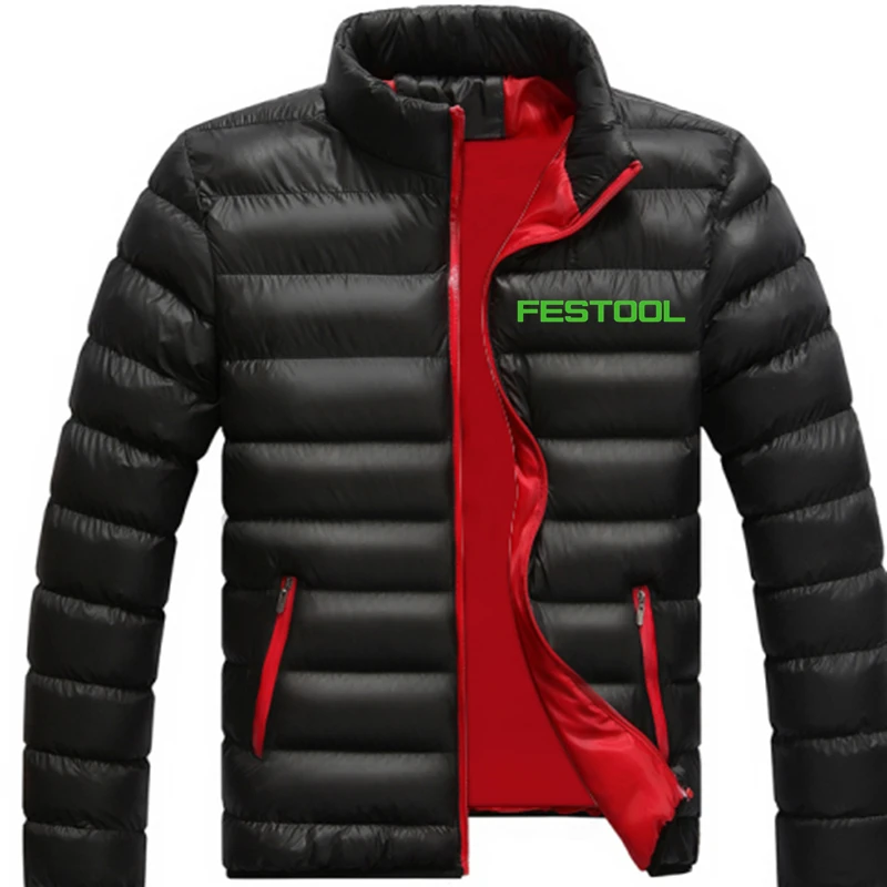 

Men Comfortable Solid Color Winter Down Jacket FESTOOL Brand Logo Print Zipper Jacket Customizable Logo Men Thicken Down Coats