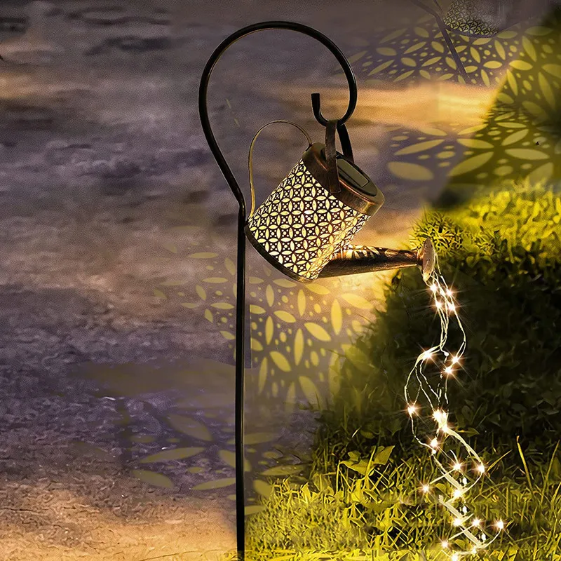 

Outdoor LED Solar Light Wrought Iron Hollow Watering Can Sprinkles Fairy Waterproof Shower Garden Decoration Outdoor