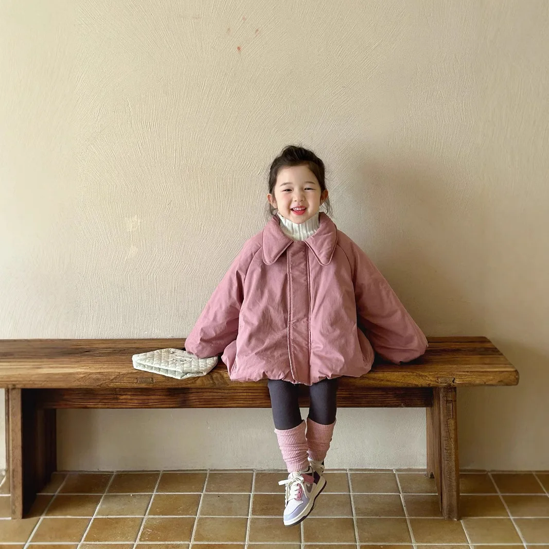 Пальто для девочек новинка 2024 зимняя детская одежда корейская юбка маленьких