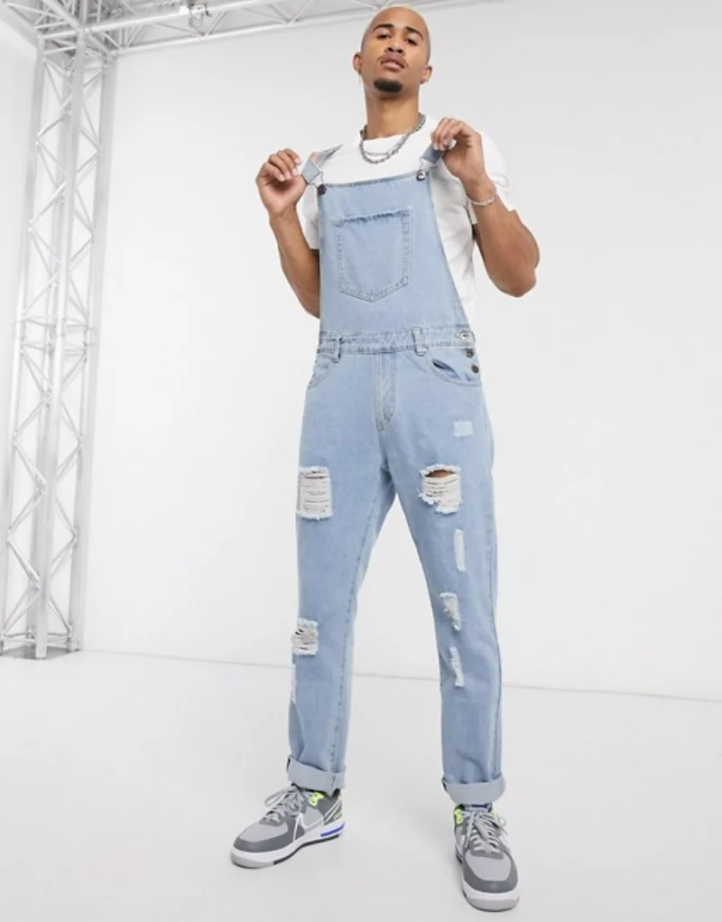 Solid Color Mens Clothing Denim Suspenders for Men New Fashion Casual Jumpsuit for Men