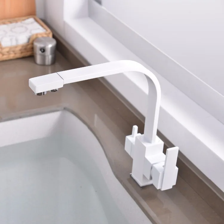 

All copper white paint baking three purpose water purification kitchen hot and cold faucet double handle single hole black veget