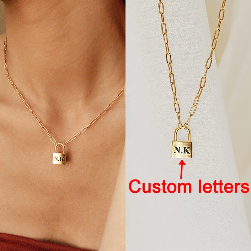 

Custom Initial Letter Necklace for Women Padlock Lock Personalized Letter Necklace Stainless Steel Jewelry Valentine's Day Gift