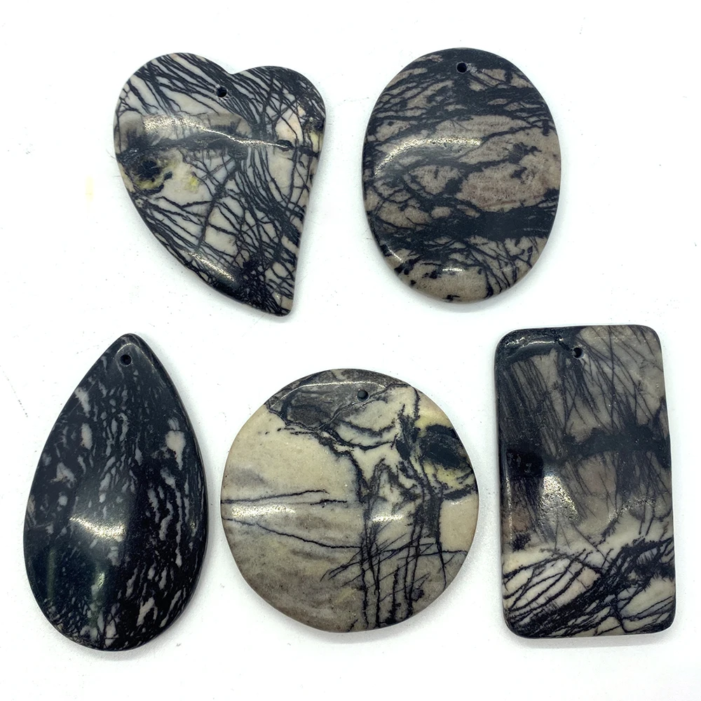 5pcs Black Natural Stone Beads Love Round Compensation Rectangle Picasso Men for Handmade Jewelry Craft Necklace Accessories