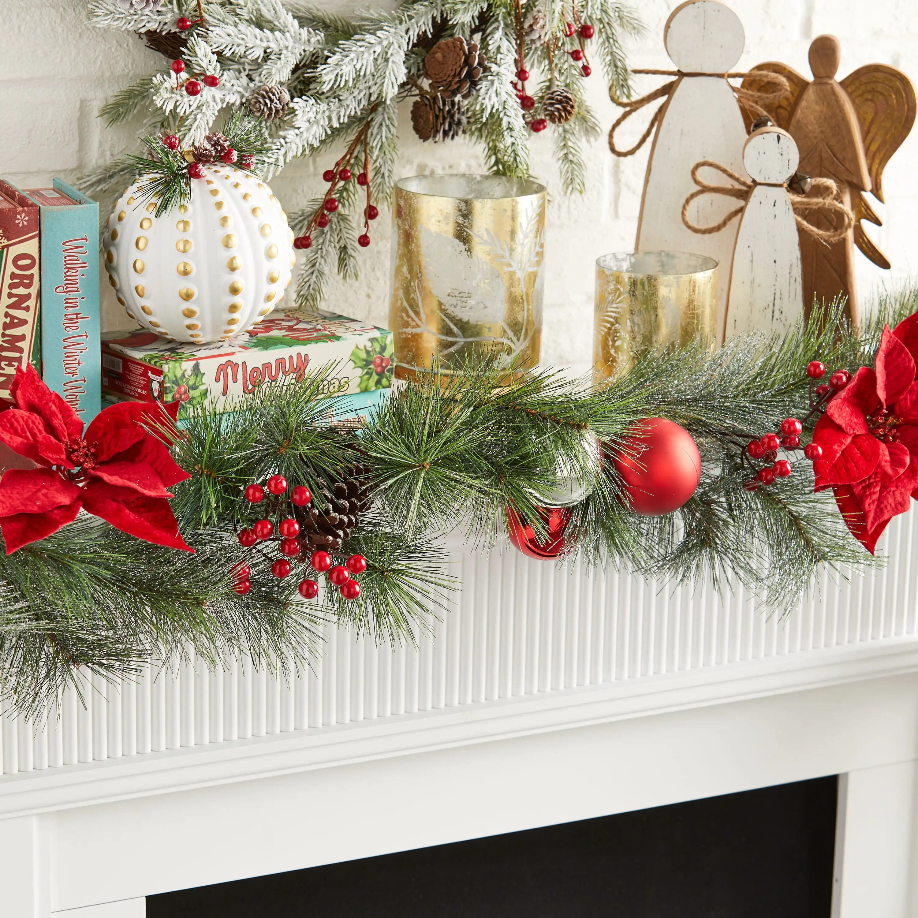 

Red Poinsettia Christmas Garland, 9 Foot