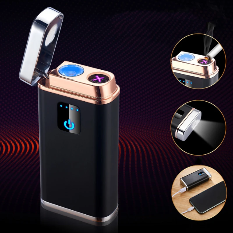 

New USB Plasma Double Arc Metal Windproof Lighter With LED Flashlight Power Bank Lighter, Outdoor Tools Men Gift