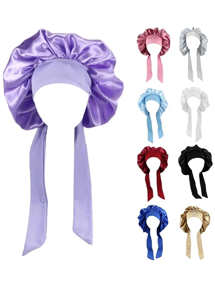 

Women Satin Solid Night Sleep Cap Hair Care Bonnet Nightcap For Women Men Unisex Bonnet De Nuit Shower Turban