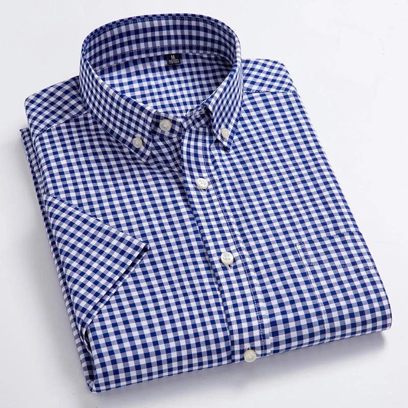 

High quality casual oxford men's shirts leisure design men's plaid dress shirt 100% cotton short sleeve men's dress shirts