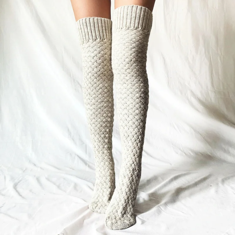 New Twist Knitting Over Knee Stocking Autumn Winter Female Thigh Sexy Long Stockings Leg Warmers Socks Women Wool Socks