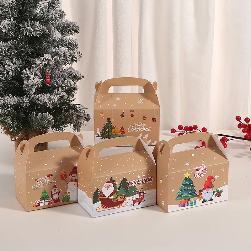 Shape Merry Christmas Candy Boxes Bags Christmas Santa Claus Gift Box Handle Paper Package Spring Festival Party