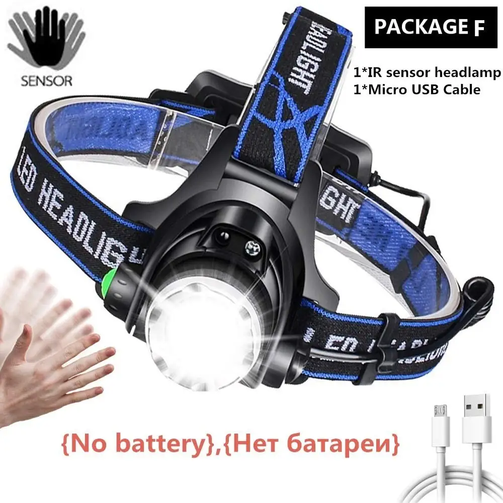 USB Induction Headlamp T6 Portable LED Headlight Built in Battery Torch Portable Working Light Fishing Camping Head Light