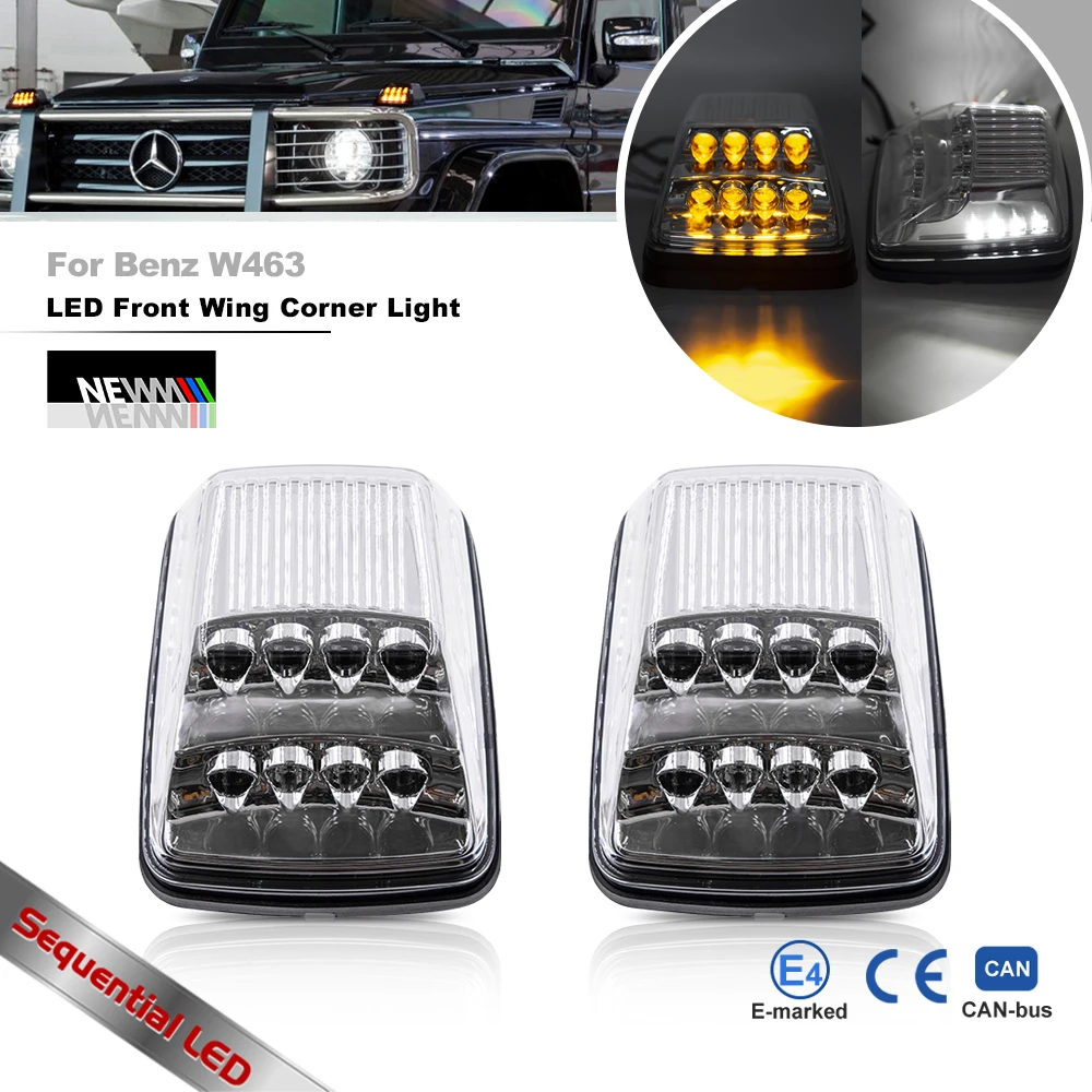 

Для Benz W463 1990-2018 G500 G550 G55 AMG безотказный динамический Янтарный фонарь дневного света с белым светодиодом
