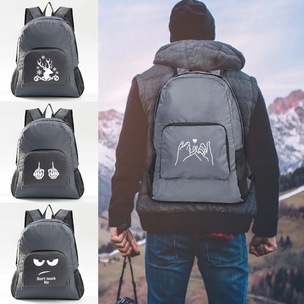 

Lightweight Portable Foldable Backpack White Picture Print Folding Bag Ultralight Outdoor Pack for Women Men Grey Travel Hiking