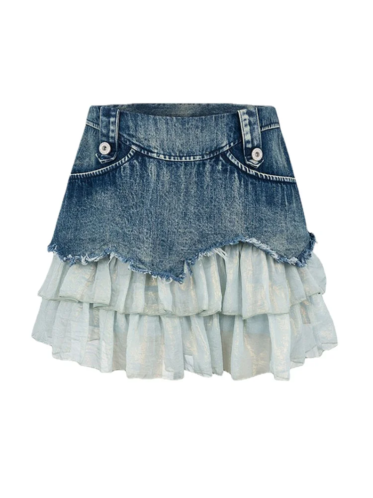 

Юбка женская джинсовая в японском стиле, милая голубая плиссированная, Клубная одежда с завышенной талией, кокетка Gyaru, уличная одежда Kpop, новый дизайн