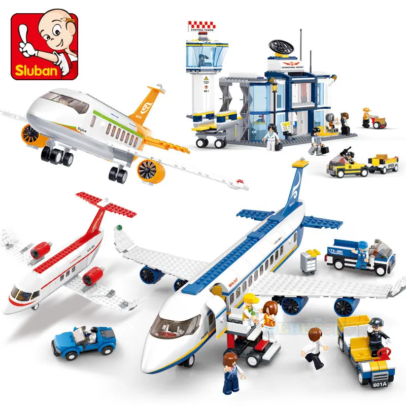 

Sluban City Plane Block Series International Airport Airbus Airplane Sets Dolls DIY Model Building Blocks Toys for Kids Gifts