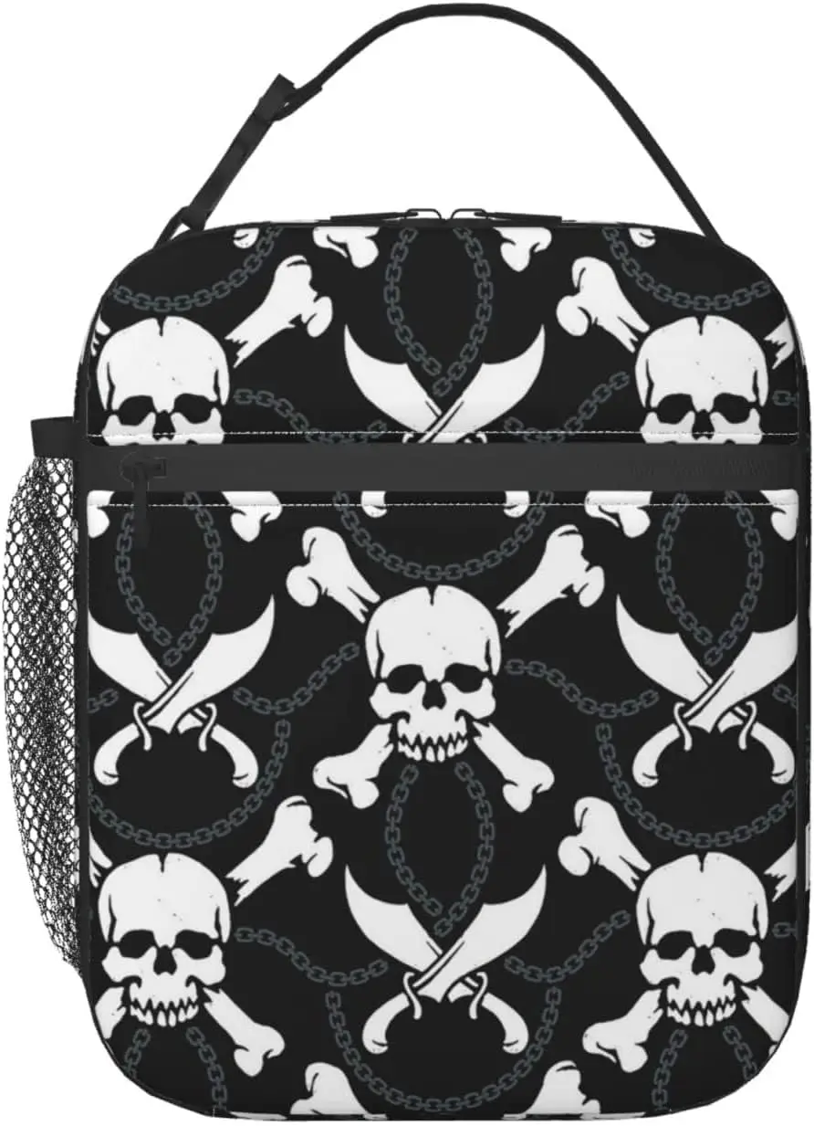 

Сумка для ланча с пиратским черепом, многоразовый изолированный Ланч-бокс для мужчин и женщин, подходит для кемпинга, офиса, школы