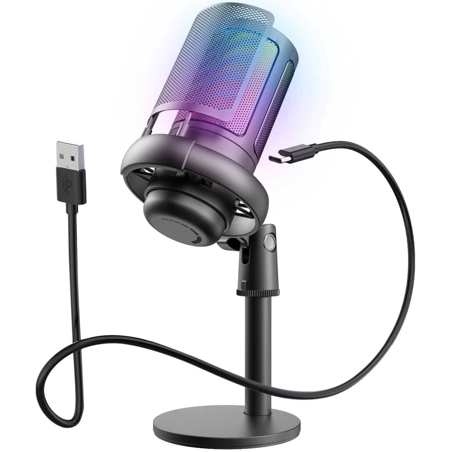 Gaming USB Microphone Recording Streaming Podcast Condenser Mic with Shock Mount&Gain Control Touch-Mute key RGB For Laptop PC