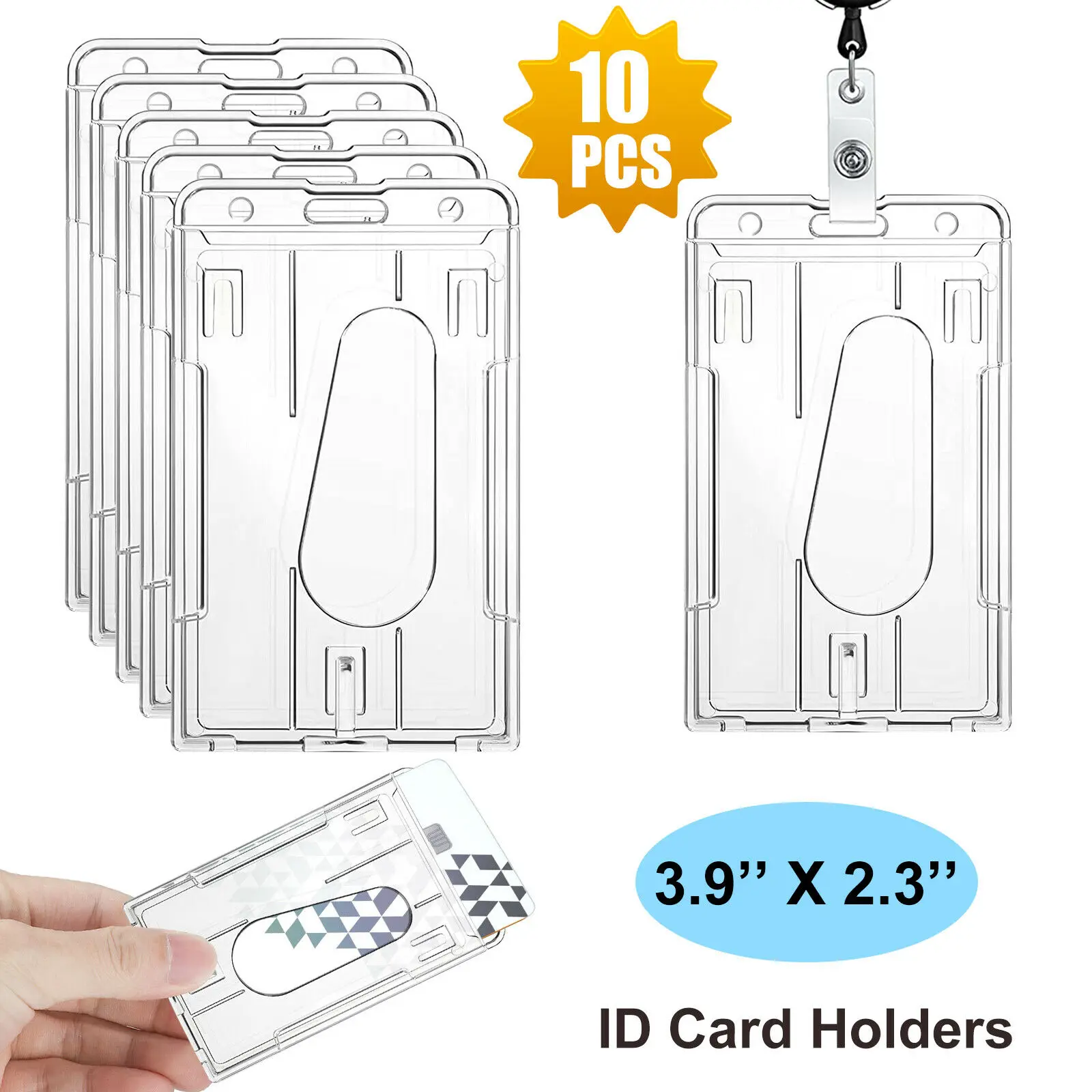 

10Pcs Transparent Hard Plastic Vertical ID Work Card Sleeve PS Double-Sided Thumb Push Cover Case Name Tag Office Badge Holder