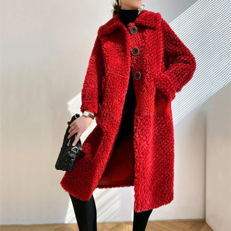 Winter Womn Jacket Long Cashmere Wool Blends Female Real Fur Coat Ladies Natural Fur Collar Fashion Streetwear Outerwear G155